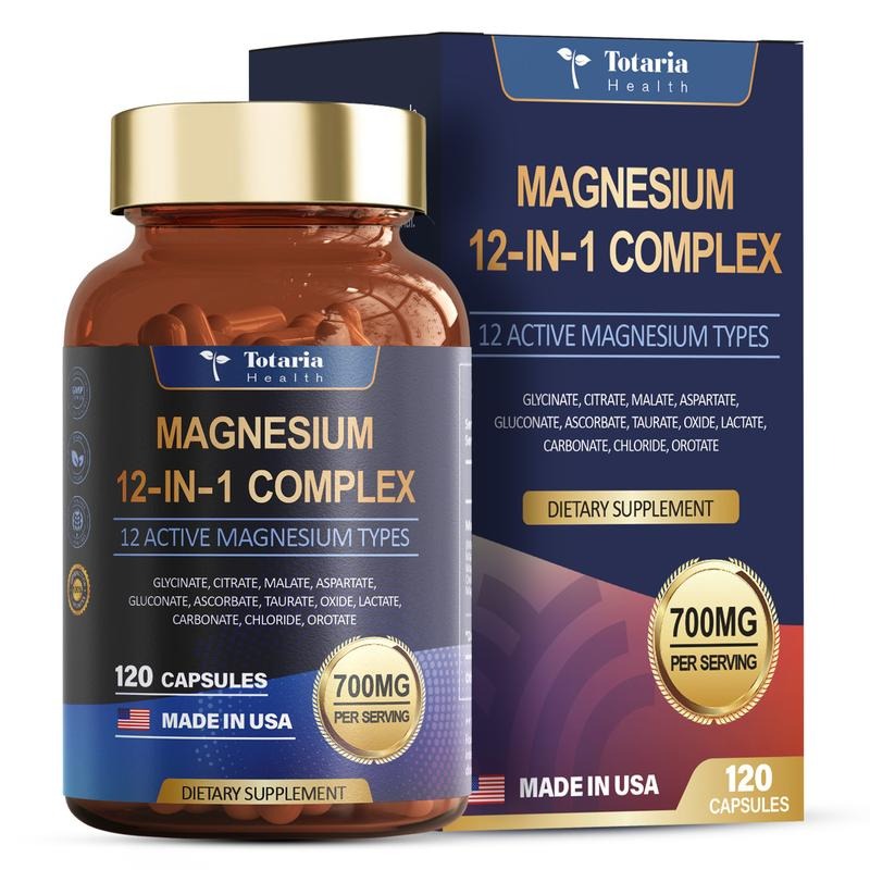 Totaria Health Magnesium 12-in-1 Complex - 700mg High Absorption Support for Sleep, Muscle & Calm - 120 Veggie Capsules