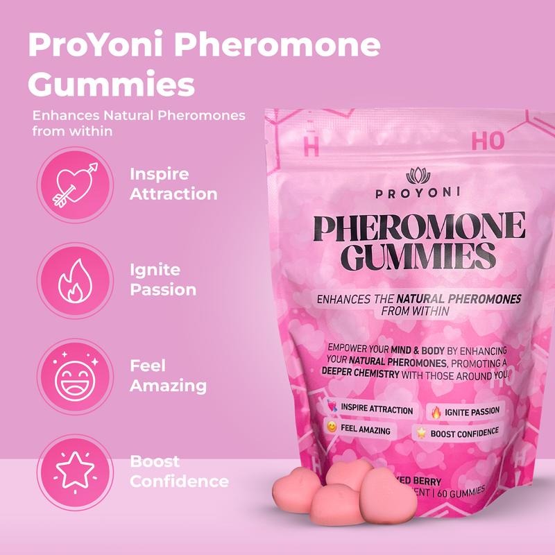 ProYoni Pheromone Gummies - Natural Attraction & Confidence Booster - Mixed Berry Flavor - 60 Gummies