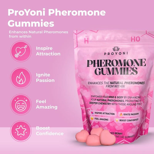 ProYoni Pheromone Gummies - Natural Attraction & Confidence Booster - Mixed Berry Flavor - 60 Gummies