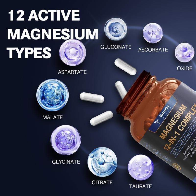 Totaria Health Magnesium 12-in-1 Complex - 700mg High Absorption Support for Sleep, Muscle & Calm - 120 Veggie Capsules