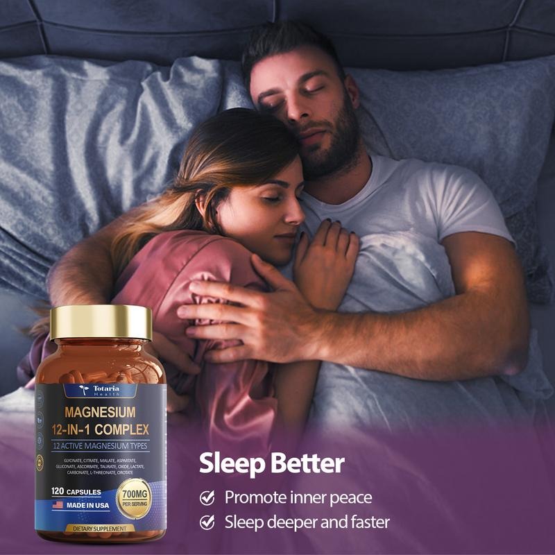 Totaria Health Magnesium 12-in-1 Complex - 700mg High Absorption Support for Sleep, Muscle & Calm - 120 Veggie Capsules