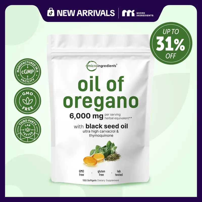 Micro Ingredients Oil of Oregano 6,000mg with Black Seed Oil - 150 Softgels - Immune Support & Digestive Health
