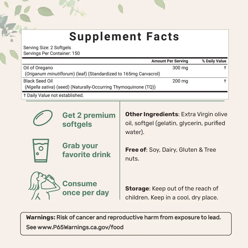 Micro Ingredients Oil of Oregano 6,000mg with Black Seed Oil - 150 Softgels - Immune Support & Digestive Health