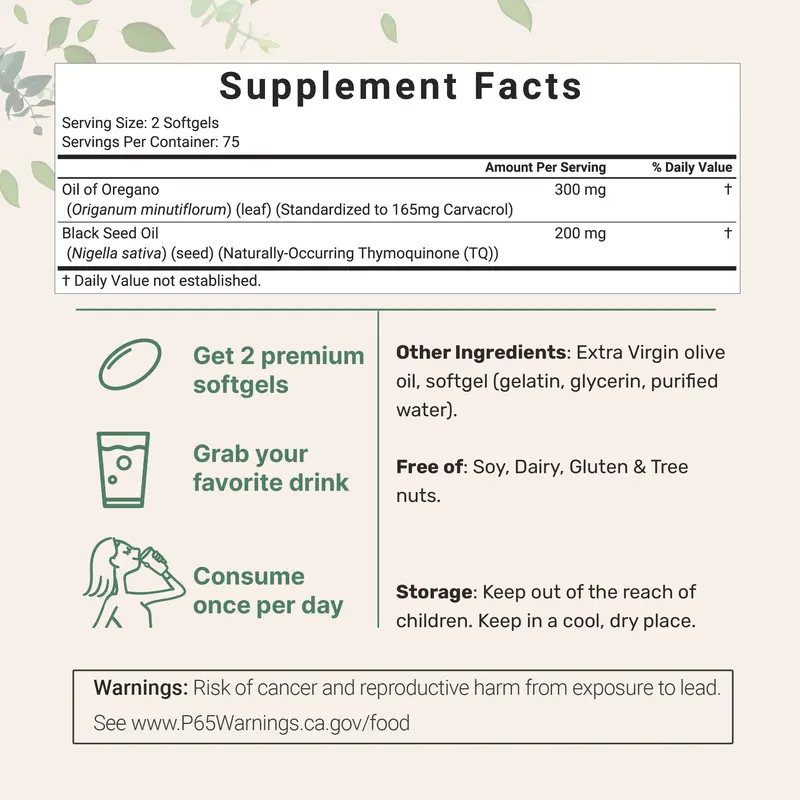 Micro Ingredients Oil of Oregano 6,000mg with Black Seed Oil - 150 Softgels - Immune Support & Digestive Health